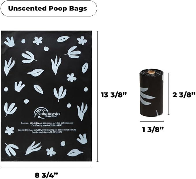 Best Pet Supplies Poop Bags for Dogs, 50% Post-Consumer Recycled Content dog waste bags on rolls, fits all poop bag holders for leashes - Black, 150 Count, Unscented