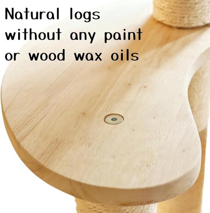 Modern Wood Rattan Cat Tree for Large Cats, Luxury Multi-Level Oak Solid Wood Cat Trees Towers，w/3 Weaving Cat Nests & Washable Cushions, Sisal Scratching Posts, for Indoor Large Cats-No paint/wax oil