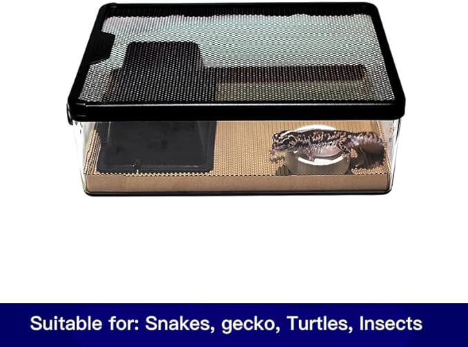 Reptile Feeding Box Snake cage Clear Terrarium for Snake Geckos Frog Lizards Chameleons Serpents Snake Scorpion Snail Insect Hermit Crab Isopods Reptiles Enclosure (12.6x8.6x3.9inch)