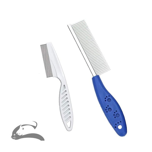 Pet Comb for Dogs & Cats,Small Dog & Cat Grooming Comb 2 Combs,Pet Stainless Steel Teeth Cats Comb for Removing Matted Fur, Knots & Tangles,Shedding Comb,Blue