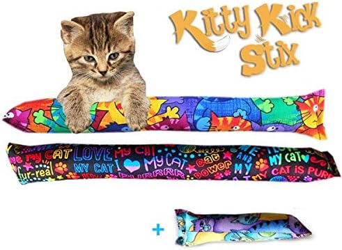 Kitty Kick Stix 15" Original Catnip Kicker Toy (Set of 2), Handmade in USA by Cat Lovers, Interactive Natural Cat & Kitten Toy, Packed with 100% Potent Catnip for All Breeds (15" +6" Combo)