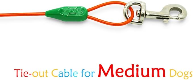 Petest 15ft Tie-Out Cable with Crimp Cover for Medium Dogs Up to 60 Pounds DarkGreen & Orange