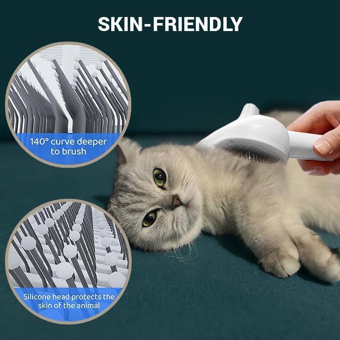Cat steam brush – Effective Pet Brush for Indoor Cats, Steam Technology for Shedding, Mats & Grooming – Ideal cat brush indoor for Deep Cleaning (White)