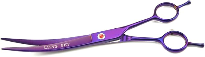 LILYS PET Professional PET Grooming Scissors Kit,Coated Titanium,Sharp and Strong Stainless Steel Blade for Dogs Cats Hair Cutting,3 Pieces of Scissors with a Comb and a Case (8.0 inches, Purple)
