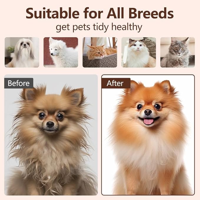 L&W BROS. Steam Grooming Brush for Shedding and Detangling – Self-Cleaning Steamy Pet Brush with Mist Spray for Long-Haired Cats and Small Dogs (Pink)