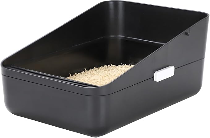 Sfozstra Open Litter Box, High Side Sifting, Secure and Odor Control, Removable, Easy to Clean for Cats Up to 8 Pounds (Black Small)