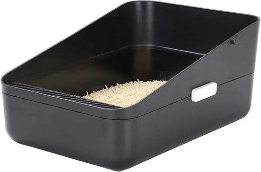 Sfozstra Open Litter Box, High Side Sifting, Secure and Odor Control, Removable, Easy to Clean for Cats Up to 8 Pounds (Black Small)