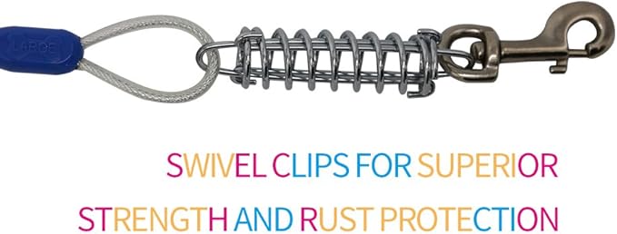 Petest 25ft Reflective Tie-Out Cable with Buffer Spring for Large Dogs Up to 90 Pounds