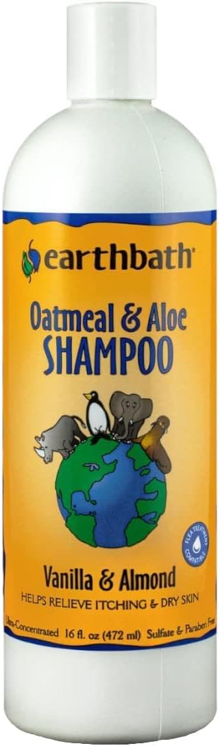earthbath, Oatmeal & Aloe Dog Shampoo - Oatmeal Shampoo for Dogs, Itchy, Dry Skin Relief, Dog Wash, Made in USA, Cruelty Free Pet Shampoos - Vanilla & Almond, 16 Oz (1 Pack)