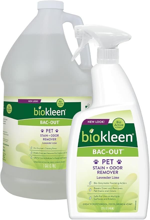 Biokleen Bac-Out Pet Urine Odor Eliminator - 32 Ounce Spray 2 Pack - Enzymatic, Natural, Destroys Stains & Odors Safely, for Pet Stains on Carpets & Furniture - Micro Towel Included