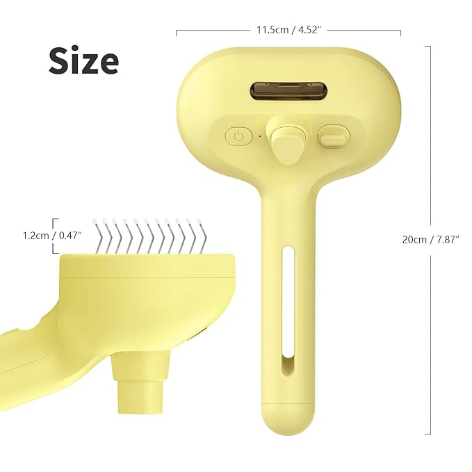 3 In 1 Steamy Brush with Release Button and Tank, Anti-Static Pet Brush for Long and Short Hair Pets to Remove Tangles and Loose Fur (Yellow)