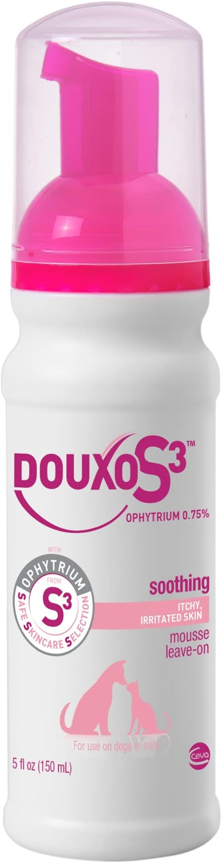Douxo S3 Calm Mousse, Contains 0.75% Ophytrium, Soothing, For Itchy, Irritated or Allergic Skin, For Dogs and Cats, 5.1 fl. oz. (150mL)
