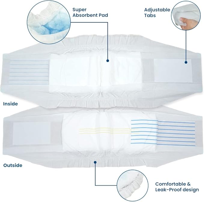 BV Dog Diapers Male Small (Waist 12-19in) Super Absorbent - 50 Count Disposable - Doggie Diapers with Wetness Indicator - Adjustable Male Dog Wraps - Ideal for Incontinence/Training