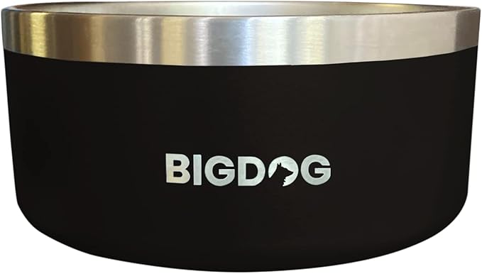 BigDog Dog Bowls, Dog Bowls for Large Dogs, Stainless Steel Dog Bowls, No Spill Dog Bowls, Dog Food and Water Bowl (64 Ounce, Black)