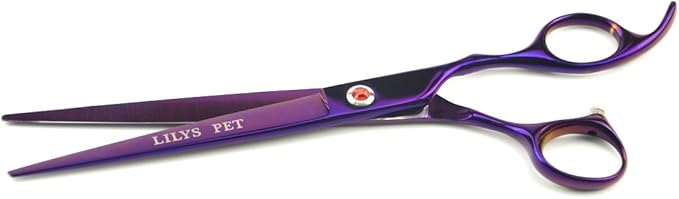 LILYS PET Professional PET Grooming Scissors Kit,Coated Titanium,Sharp and Strong Stainless Steel Blade for Dogs Cats Hair Cutting,3 Pieces of Scissors with a Comb and a Case (8.0 inches, Purple)
