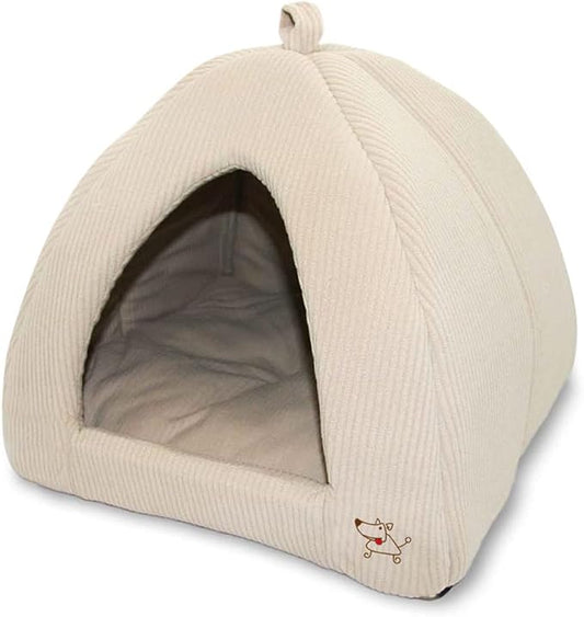 Best Pet Supplies Pet Tent-Soft Bed for Dog and Cat Beige Corduroy, 16" x 16" x H:14"