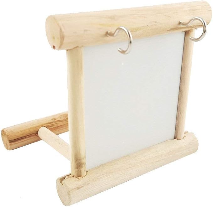 Bird Mirror with Swing and Perch for Parakeets Cockatiels Lovebirds Finches - Wooden Interactive Hanging Cage Toy, 3.7 x 3.5 x 3.5 Inch, 1 Pack