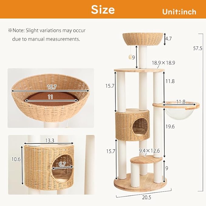 Wooden Cat Tree for Large Cats, Modern Multi-Level Condo with Natural Wood, Indoor Cat Furniture for Medium and Big Pets (Cream Y909S)