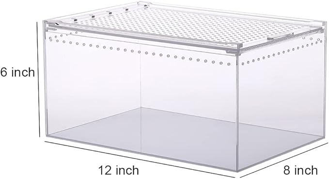 NANEEZOO Magnetic Acrylic Large Enclosure 2.5 Gallon 12 x 8 x 6 Inch Reptile Breeding Box Terrarium Cage for Insect Tarantulas Amphibians Caterpillars Snail Clear Acrylic Reptile Feeding Box