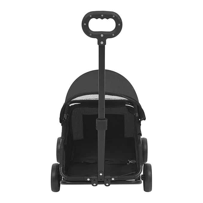 Small Dog Stroller, Pe4-Wheel Portable Dog & Cat Stroller with Semi-Open Design, Foldable Pet Cart with Canopy for Small Dogs or Cats Weighing Less Than 15.43 Pounds (Black)