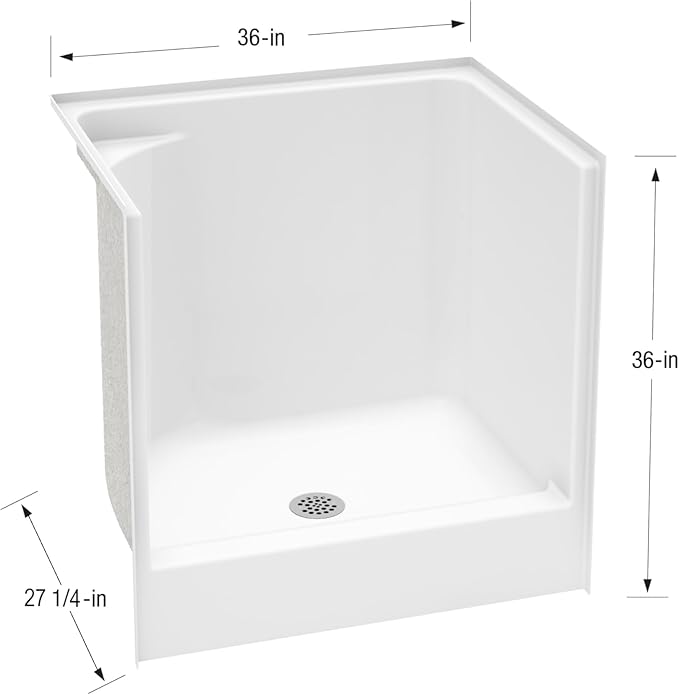 Laurel Mountain Odie 36" x 27" x 36" AcrylX Alcove Center Drain One-Piece Pet Shower in White with Hand-Held Sprayer in Matte Black