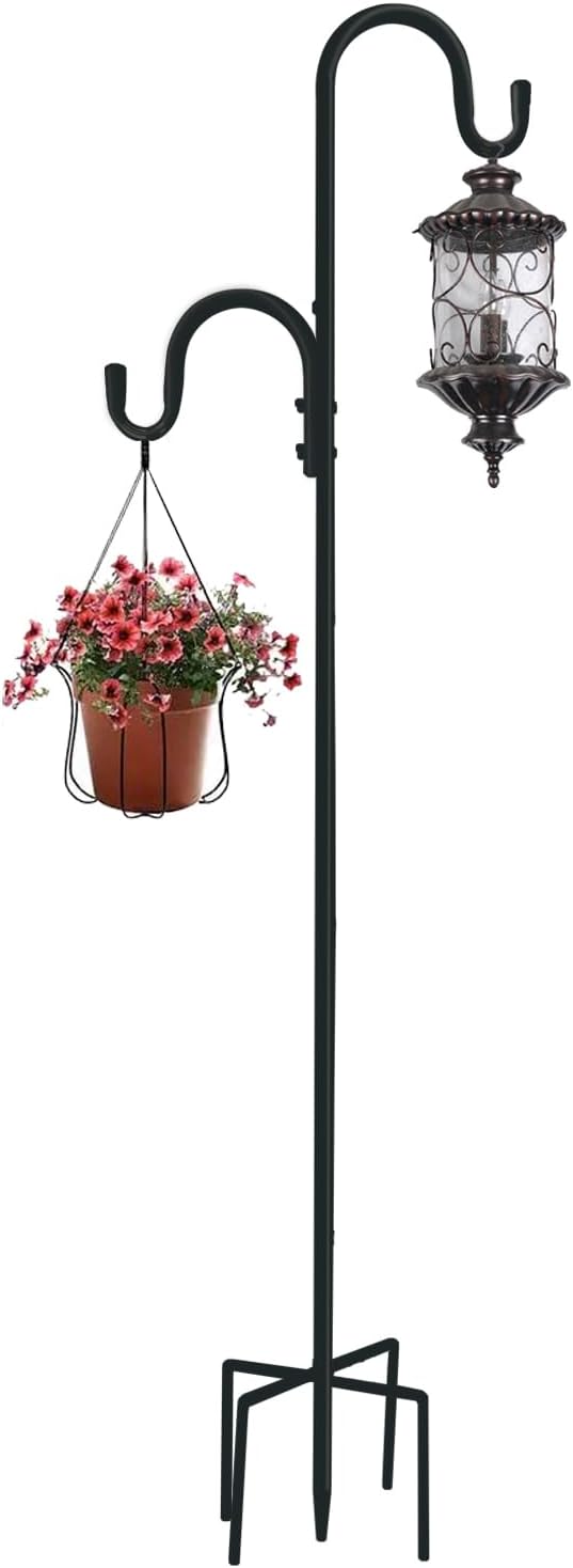 MIPON 78 Inch Double Shepherds Hooks for Outdoor Bird Feeder,Hanging Plants,Solar Light,Adjustable 78/62/46/30 Inch,3/4 Inch Width Garden Shepards Hook