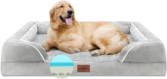 Comfort Expression Memory Foam Dog Beds Large Sized, Orthopedic Dogs Beds Washable, XL Dog Beds with Removable Cover, Waterproof Pet Sofa Couch with Bolster(X-Large,Light Grey)