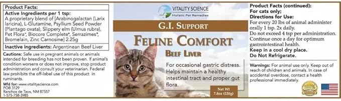 Feline Comfort for Cats | Maintains a Healthy Intestinal Tract and Proper Gut Flora | Restores Gastric Stability | for Vomiting and Diarrhea | 100% Additive Free (Beef, 220g)