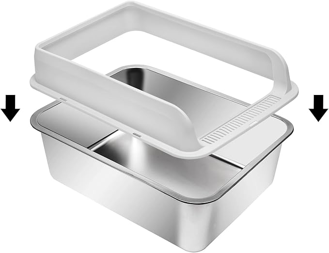 Kichwit Extra Large Stainless Steel Cat Litter Box with High Sides, Easy to Clean, Smooth Surface, Rust Resistant, 23.6" x 15.7" x 10" (with Lid)
