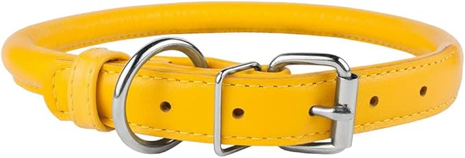 CollarDirect Rolled Leather Dog Collar, Soft Padded Round Puppy Collar, Handmade Genuine Leather Collar Dog Small Large Cat Collars 13 Colors (13-16 Inch, Pink Textured)