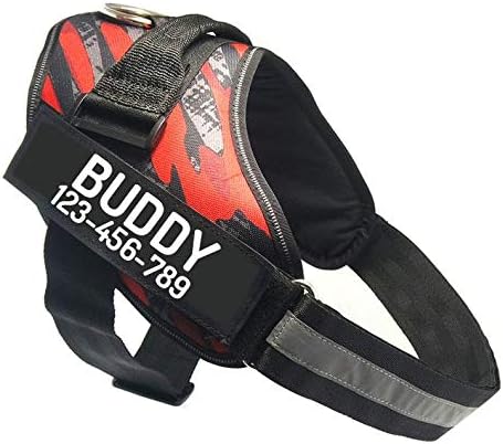 PawPawify Custom No Pull Dog Harness with Name and Phone Number, Heavy Duty Personalized Pet Vest to Prevent Tugging, Pulling, or Choking, Training and Walking (Camouflage Red, L (40-60 LBS))