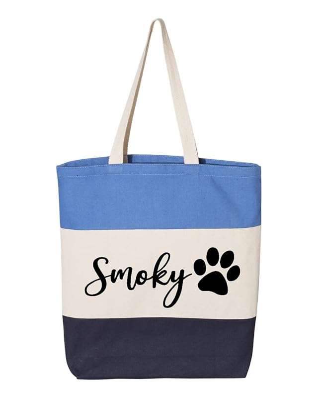 Custom Dog Tote Bag Personalized Dog Mom Gift Dog Toys Totes Pet Gift Custom Pet Bag Gift For Dog Mom Dog Lover Bag (15"L x 15"H x 3"D, Tri-Color Blue)