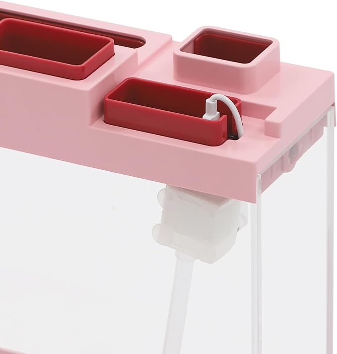 Modern Acrylic Betta Fish Tank Aquarium Kit with LED Lighting and USB Charging Ports 20 Gallon Small Fish Tank for Home Office Decor, Ideal for Living Rooms, bedrooms (Pink)