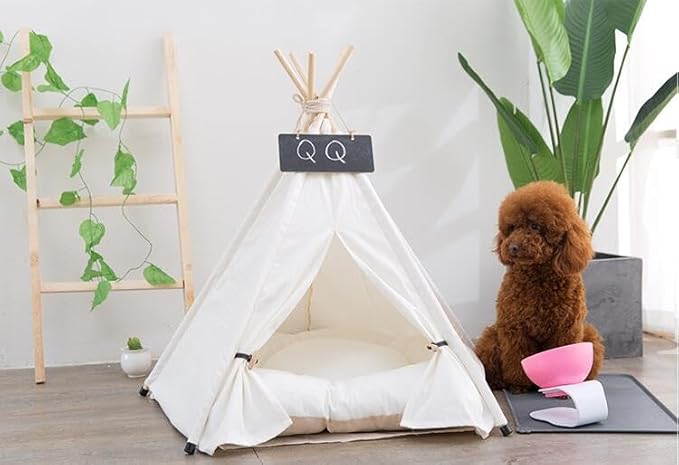 Pet Teepee Dog & Puppy Cat Tents Tipi Bed Portable Houses with Thick Cushion for Pets Up to 20lbs