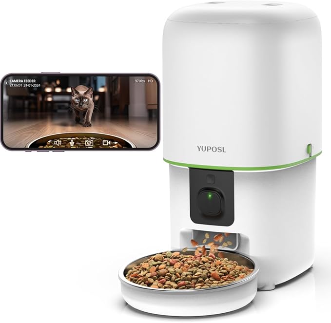 Automatic Cat Feeder with Camera - 5G WiFi Auto Cat Food Dispenser, 1080P HD Video with Night Vision, 1-15 Meals, 1-99 Portions, 2-Way Audio, Keeps Food Fresh, 4L Timed Pet Feeder Also for Dogs