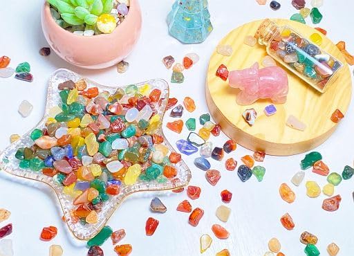 YATOJUZI Colorful Agate Aquarium Gravel Rocks Mix-color Bulk Wholesale Tumbled Crystals Stones Chips Crushed Reiki Energy Balancing Gemstones Planter Vase Filler Fountain Fish Tank Potted Decor 0.44LB