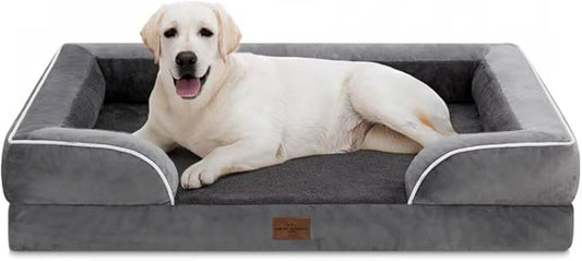 Comfort Expression Dog Beds for Extra Large Dogs, Waterproof Orthopedic Dog Bed Jumbo Breed, PV Washable Dogs Sofa with Removable Cover & Non-Slip Bottom(Dark Grey)