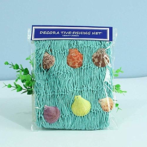 Rosoz Nature Fish Net Wall Decoration with Shells, Ocean Themed Wall Hangings Fishing Net Party Decor for Pirate Party,Wedding,Photographing Decoration (Aqua)