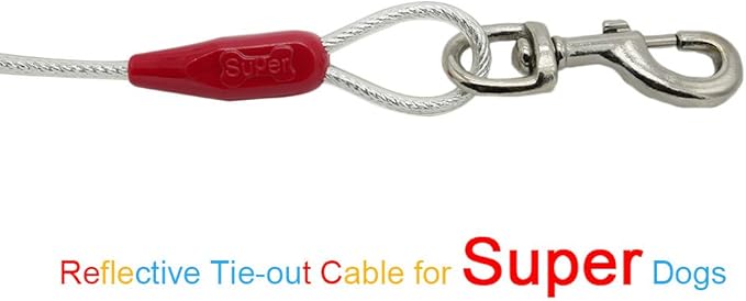 Petest 25ft Reflective Tie-Out Cable for Super Dogs Up to 250 Pounds