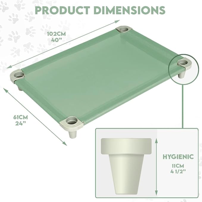 Acrimet Cooling Elevated Pet Dog Bed, Washable and Breathable Mesh Cot, Stainless Steel Frame, Indoor & Outdoor Use, fits Dogs up to 110 lbs (Size: 40” x 24”), Green, 1 Unit