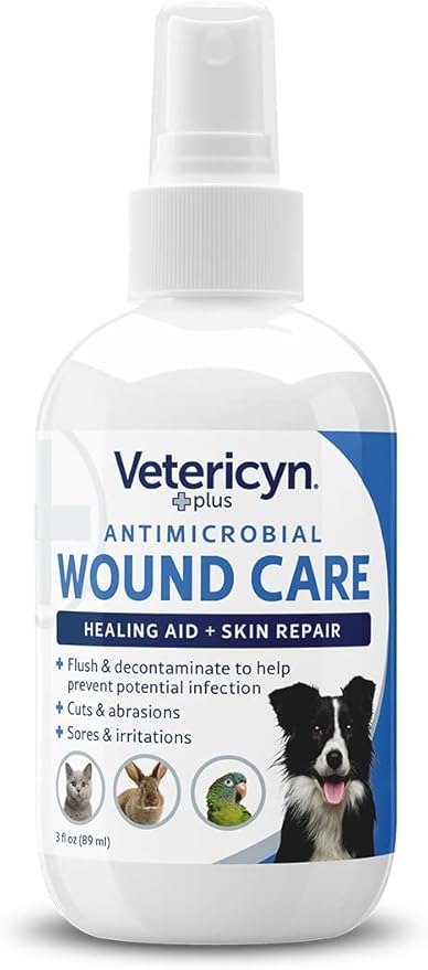 Vetericyn Plus Dog Wound Care Spray | Healing Aid and Skin Repair, Clean Wounds, Relieve Dog Skin Allergies, Safe for All Animals. 3 ounces