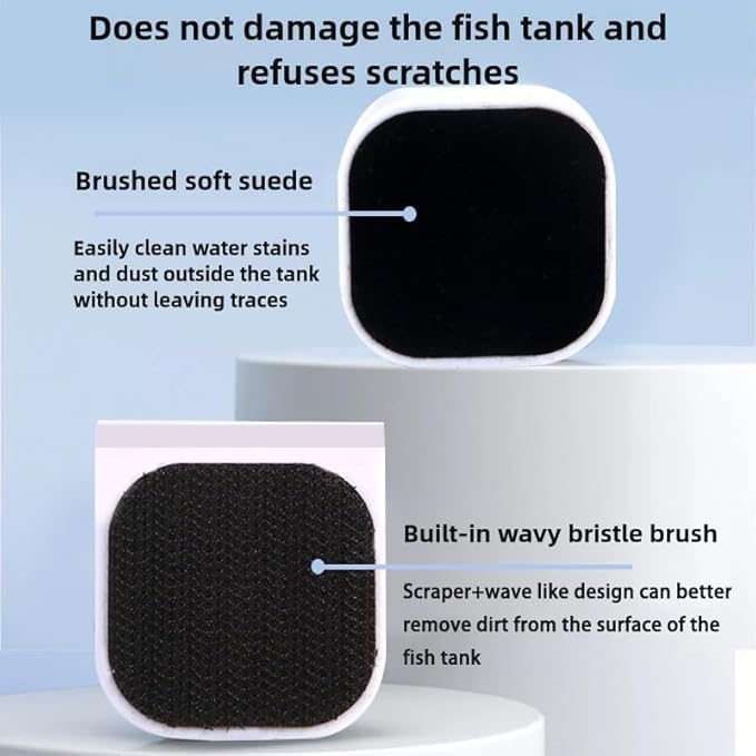 Mini Magnetic Aquarium Brush with Scraper Blade - Fish Tank Dirt Remover for Small Glass/Acrylic Tanks, Safe for Betta & Shrimp (5-20 Gallon) (Small)