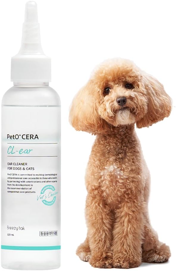 PetO’Cera CL’Ear Ear Cleaner for Dogs & Cats with 52% Hinoki Cypress Water, Soothes Itching & Irritation, Cleans & Deodorizes, Alcohol-Free & Gentle Formula, Korean Pet Care (4 fl oz/120ml)