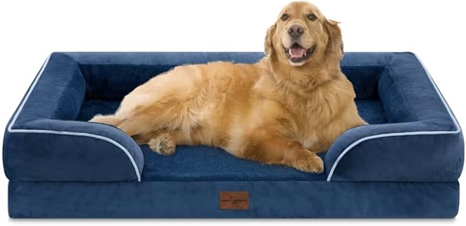 Comfort Expression Extra Large Dog Beds, Waterproof Orthopedic Foam Dog Beds, XL Dogs Bed with Bolster, Washable Dogs Sofa Pet Bed with Removable Cover & Non-Slip Bottom(X-Large,Navy Blue)