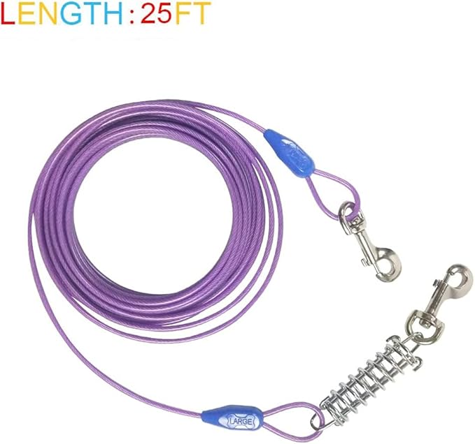 Petest 25ft Tie-Out Cable with Crimp Cover & Buffer Spring for Large Dogs Up to 90 Pounds