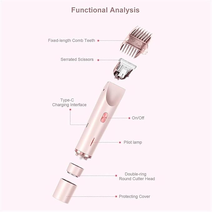 Bikini Trimmer for Women 2025 Upgrade Dual Head Shaver Women Ceramic Blades 2-in-1 Women's Body Shaver Electric Razor 90min Cordless Runtime Waterproof Travel Grooming Kit (Pink)