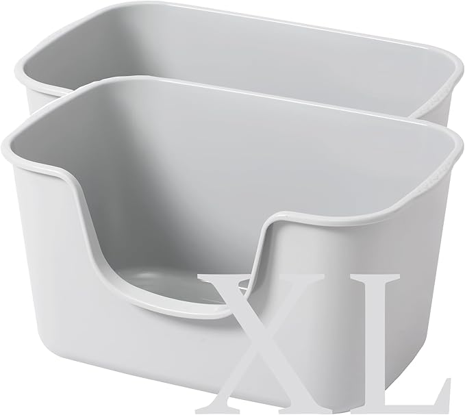 Smart Paws Extra Large Jumbo Cat Litter Box for Maine Coon Cats, Open Top High-Sided Anti-Splash Litter Pans, Durable XL Kitty Bathroom for Multi-Cat Households (Pack of 2 (Grey))