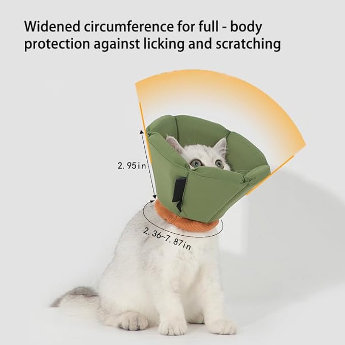 Cat Dog Cone Collar - Soft Waterproof Elizabethan for Cats, Cute Green Flower Anti-Lick Recovery Collar, Adjustable Healing Collar for Wound Care & Surgery with a pet Toy Fish，S