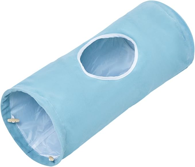 Cat Tunnel, Large Indoor Durable Collapsible Interactive Cat Tube with Peek-A-Boo Hole, Hanging Toys, and Crinkly Paper Lining - Cute Tunnel for Cats, Kittens, Puppies & Rabbits, Purple