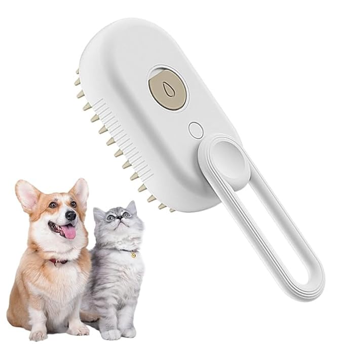 Generic Cat Steam Brush,Rechargeable with Handle,Self-Cleaning Grooming Tool,for Cats and Dogs,4 In1 Cat Steamy Brush, Multifunctional Hair Comb for Removing Tangled and Loose Hair (white)